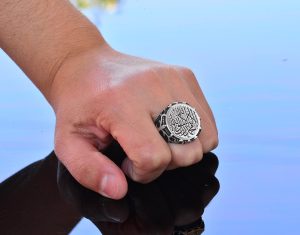 925 Ayar Katı Gümüş İslami Erkek Yüzük - Hat Sanatı - El Yapımı Dini Takı - Görsel 7