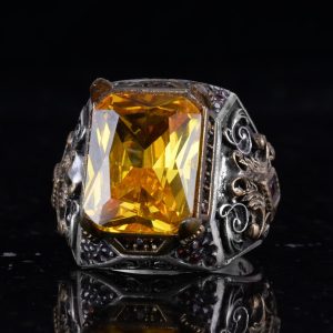 925 Ayar Gümüş El Yapımı Taş Yüzük (Sitrin) - Görsel 5