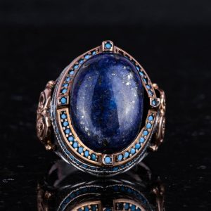925 Ayar Gümüş Yüzük, Doğal Lapis Lazuli Taşı ile El Yapımı Erkek Yüzük, Vintage Tasarım - Görsel 3