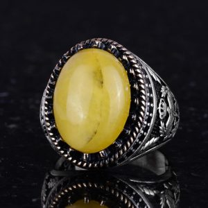 Gerçek Doğal Taş Yüzük - El Yapımı Şahin Yüzük - 925 Ayar Gümüş Yüzük (Amber) - Görsel 6