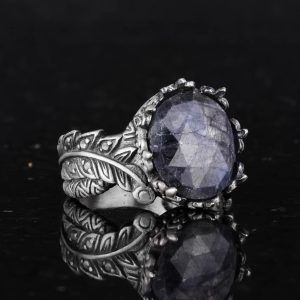 Gerçek Doğal Taş Yüzük - El Yapımı 925 Ayar Gümüş Takı (Gri Safir) - Görsel 4