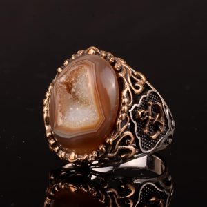 Gerçek Doğal Druzy Kristal Kuvars Taş Yüzük, Gümüş Yüzük, Çapa Yüzük - Görsel 4