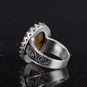 Gerçek Doğal Jasper Taşı Yüzük - 925 Ayar Gümüş Yüzük - Görsel 6