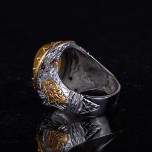 Gerçek Doğal Taş Yüzük - Sultan Yüzük - 925 Ayar Gümüş Yüzük Erkekler İçin (Sarı akik) - Görsel 7