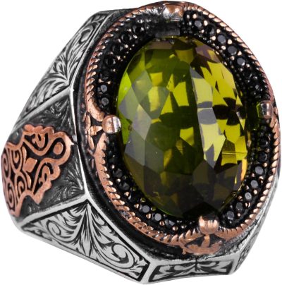 Peridot Taşlı Yüzük, 925 Ayar Gümüş Yüzük, Şık El Yapımı Gümüş Erkek Yüzüğü - Görsel 1