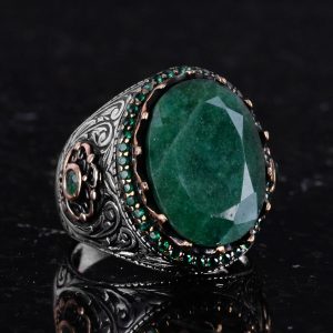 Gerçek Doğal Taş Yüzük - 925 Ayar Gümüş El Yapımı Yüzük (Zümrüt) - Görsel 5