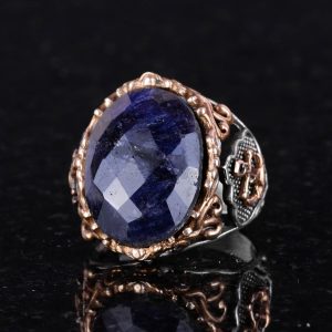 Gümüş Çapa Kaptan Yüzüğü, Yaratılmış Taş Yüzük, 925 Ayar Sterling Gümüş Yaratılmış Taş Yüzükler - Çeşitli Koleksiyon (Yaratılmış Safir) - Görsel 4