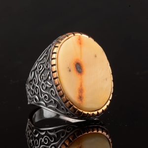 Gerçek Doğal Amber Taş Yüzük, Büyük Yüzük, 925 Ayar Gümüş Yüzük Erkekler İçin - Görsel 7