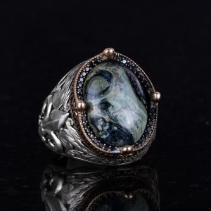 925 Ayar Gümüş El Yapımı Erkek Yüzük - Farklı Doğal Taşlarla Mevcuttur (Yeşil Göz) - Görsel 5