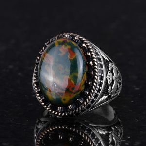 Gerçek Doğal Taş Yüzük - El Yapımı Kartal Yüzüğü - 925 Ayar Gümüş Yüzük (Yeşil kan taşı) - Görsel 6