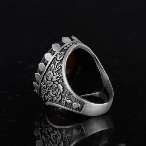 Gerçek Doğal Taş Yüzük - Gül Desenli Yüzük - 925 Ayar Gümüş Yüzük - El Yapımı Büyük Yüzük (Yeşil Göz) - Görsel 7