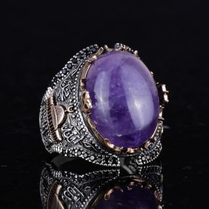 Doğal Ametist Taşlı Yüzük, Erkek Yüzüğü, 925K Katı Gümüş Erkek Yüzüğü - Görsel 5