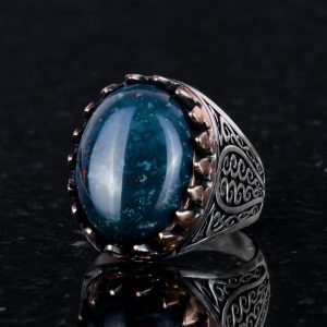 925 Ayar Katı Gümüş Erkek Yüzük - Doğal Yeşil Kan Taşı ile El Yapımı Şıklık - Görsel 3