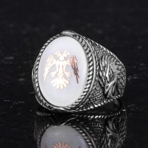 Erkekler için Çift Başlı Kartal Yüzüğü - Kartal Sembolü Takı - 925 Ayar Gümüş El Yapımı Erkek Yüzüğü (Beyaz) - Görsel 6