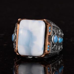 Gerçek Doğal Taş Yüzük - 925 Ayar Gümüş Yüzük (Larimar) - Görsel 6