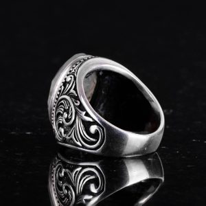 El Yapımı Prehnit Taş Yüzük - Şifa Veren 925 Ayar Sert Gümüş Erkek Yüzüğü - Huzur ve İçgörü Tasarımı - Görsel 7