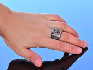 El Yapımı 925 Ayar Gümüş Erkek Yüzük Lucifer Amblemi ile - Görsel 6