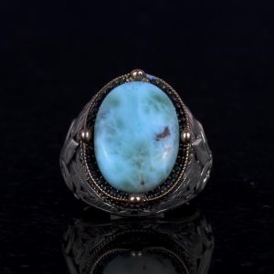 925K Ayar Gümüş El Yapımı Erkek Yüzük - Çeşitli Doğal Taşlarla (Larimar) Mevcut - Görsel 4
