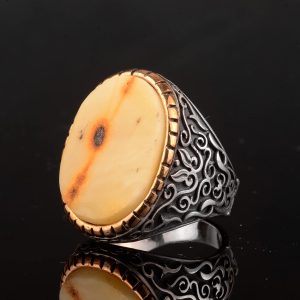 Gerçek Doğal Amber Taş Yüzük, Büyük Yüzük, 925 Ayar Gümüş Yüzük Erkekler İçin - Görsel 4