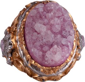 Gerçek Doğal Taş Yüzük - Erkekler için Sultan Yüzüğü - Altın Kaplama 925 Ayar Gümüş Yüzük - El Yapımı Yüzük (Drusy Kuvars)