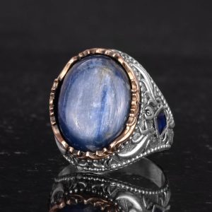 Gerçek Doğal Taş Yüzük - 925 Ayar Gümüş El Yapımı Yüzük (Kyanit) - Görsel 6