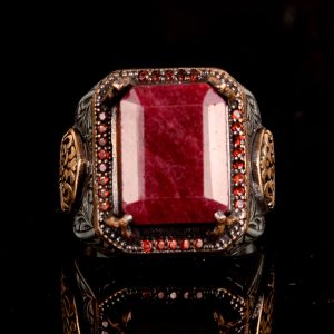 Gerçek Doğal Yakut Taşlı Erkek Yüzük, El Yapımı Kral Yüzüğü, 925 Ayar Gümüş Yüzük Erkekler İçin - Görsel 5