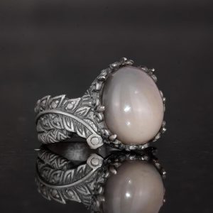 El Yapımı 925 Ayar Gümüş Erkek Yüzük Doğal Opal Taşı - Yaprak Desenli İfadeli Yüzük (Stil-2) - Görsel 6