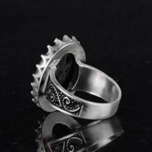 Gerçek Doğal Taş Yüzük - 925 Ayar Gümüş Büyük Yüzük - El Yapımı Yüzük (Yeşil Göz) - Görsel 7