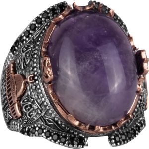 Doğal Ametist Taşlı Yüzük, Erkek Yüzüğü, 925K Katı Gümüş Erkek Yüzüğü