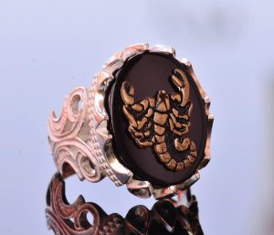 925 Ayar Gümüş Yüzük - Doğal Obsidan Taş Yüzük - Yüzükler (Akrep) - Görsel 5