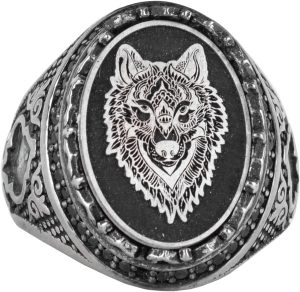 Sterling Gümüş Unisex Yüzük - Beyaz Kurt Tasarımı - Güç ve Sadakat Sembolü - El Yapımı Vintage Yüzük - Görsel 1