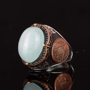 David Yıldızı Yüzüğü, Doğal Kalsedon Taşlı Yüzük, 925 Ayar Gümüş Yüzük - Görsel 6