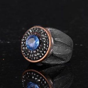 Gerçek Doğal Mavi Topaz Taş Yüzük - Sultan Yüzüğü - 925 Ayar Gümüş Yüzük - Görsel 5