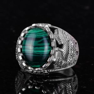 Malakit Taş Yüzük, Camii Gümüş Yüzük, 925 Ayar Katı Gümüş Erkek Yüzük, - Görsel 4