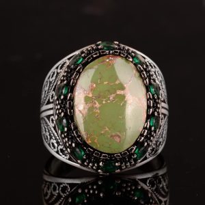 Gerçek Arizona Turkuaz Taş Yüzük, 9.85 Karat, Sultan Yüzüğü, Vintage Yüzük, 925 Ayar Gümüş Yüzük - Görsel 3