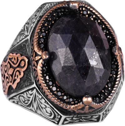 Doğal Mavi Safir Taşlı Yüzük - Şık 925K Sert Gümüş Erkek Yüzüğü - Sadakat ve Bilgelik Tasarımı