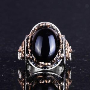 Gerçek Doğal Oniks Taşı Yüzük, Aslan Sembol Yüzük, 925 Ayar Sert Gümüş Erkek Yüzüğü - Görsel 5
