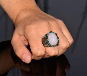 Gerçek Doğal Avustralya Opali Gerçek 10.00 Karat Taş Yüzük - Özel Erkek Yüzüğü - Sterlin Gümüş Büyük Yüzük - Görsel 7