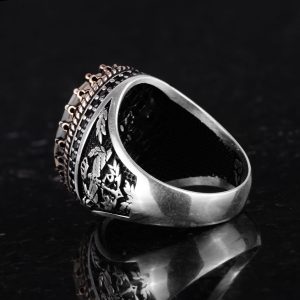 Gerçek Doğal Taş Yüzük - El Yapımı Kartal Yüzüğü - 925 Ayar Gümüş Yüzük (Sitrin) - Görsel 7