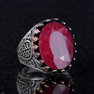 925 Ayar Katı Gümüş Erkek Yüzük Doğal Taşlarla - El Yapımı Şıklık (Fasetli Yakut Taş) - Görsel 3