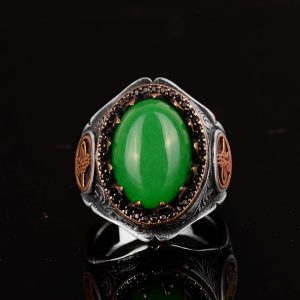Erkekler için 925 Ayar Gümüş Yüzük - Doğal Jade Taşlı Yüzük - Görsel 4