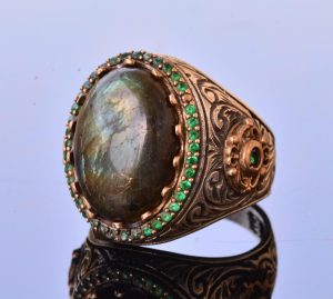 Gerçek Labradorit Taş Yüzük, 11.10 Karat, Gümüş Kral Yüzük, 925 Ayar Gümüş Yüzük - Görsel 3