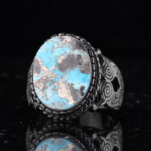 Gerçek Doğal Arizona Turkuaz Baykuş Figürlü Taş Yüzük, Sterlin Gümüş Erkek Yüzüğü - El Yapımı Tasarım (Stil-3) - Görsel 5