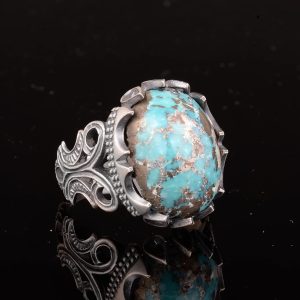 Gerçek Doğal Arizona Turkuaz Taş Yüzük, El Yapımı Takı, 925 Ayar Gümüş Yüzük (Model-2) - Görsel 5