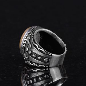 Doğal Sarı Akik Taş Yüzük, 925 Ayar Sterlin Gümüş Yüzük Erkekler İçin, Tasarım Gümüş Erkek Yüzüğü - Görsel 6