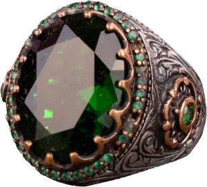 Kral Yüzük, Yaşlandırma Yüzüğü, Sultan Yüzüğü, Erkek 925 Ayar Gümüş Yüzük, Yapay Zümrüt Taşı, yeşil - Görsel 1