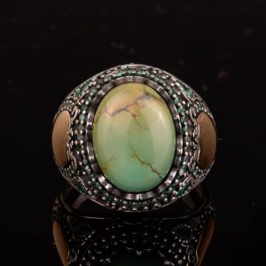 Gerçek Doğal Arizona Turkuaz Taş Yüzük, Minimalist Yüzük, 925 Ayar Gümüş Erkek Yüzük (Stil-7) - Görsel 3