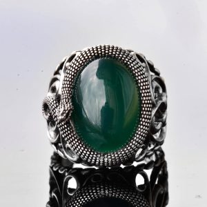 El Yapımı Yılan Tasarımlı Yüzük, Doğal Yeşim Taşı, Gümüş Erkek Yüzüğü - Bilgelik ve Koruma Sembolü - Görsel 3