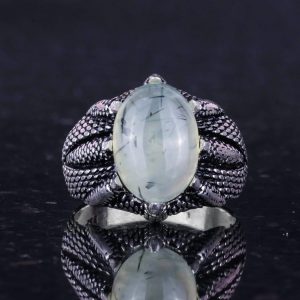 Gerçek Doğal Prehnit Yeşim Taşı ile Sterlin Gümüş Pençe Yüzük – Terazi için El Yapımı Yüzük, Barış ve Spiritüel Bağlantı - Görsel 4