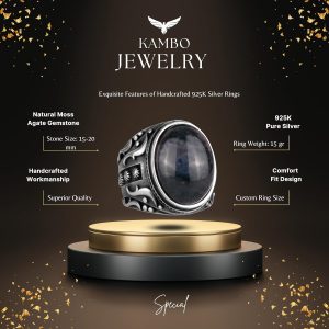 925 Ayar Katı Gümüş Erkek Yüzük, Süslemeli Agat Taşlı Yüzük - El Yapımı Zarafet - Görsel 2